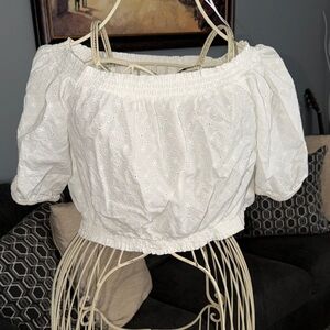 White Off-Shoulder Eyelet Top H&M